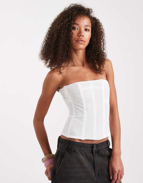 Edikted sheer mesh corset top in white - view 1