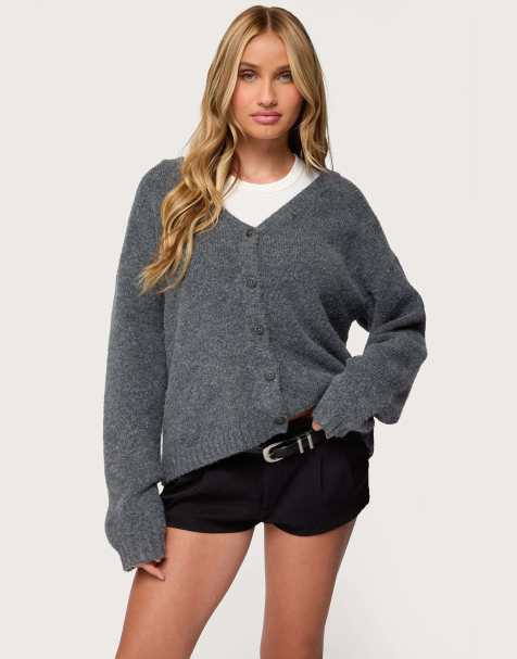 Edikted Shiraz oversized knit cardigan in dark gray - view 1