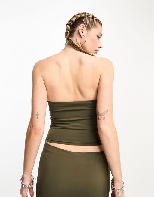 Edikted slinky boob tube crop top with contrast detail co-ord