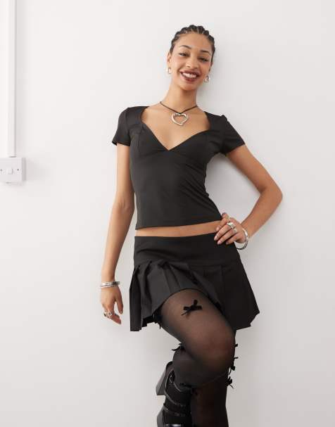Edikted slinky v neck top in black - view 1