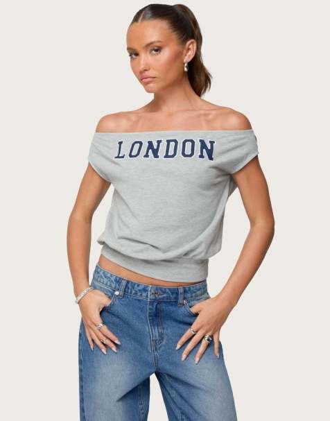 Edikted So london off shoulder top in gray melange - view 1