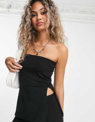 Edikted split side strapless top in rib co-ord-Black