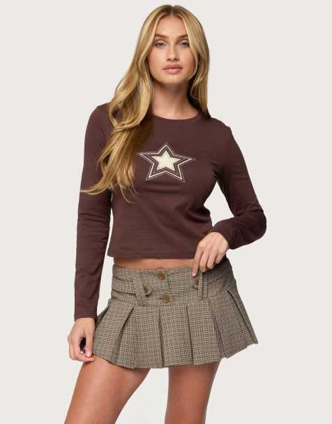 Edikted Starlett long sleeve t shirt in brown