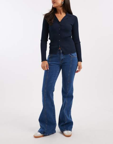 Edikted Starrie panel stitch low rise jeans in blue - view 1
