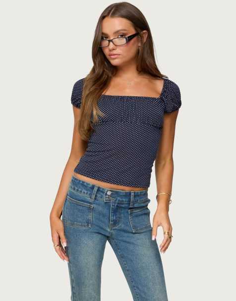 Edikted Stefania polka dot top in navy - view 1