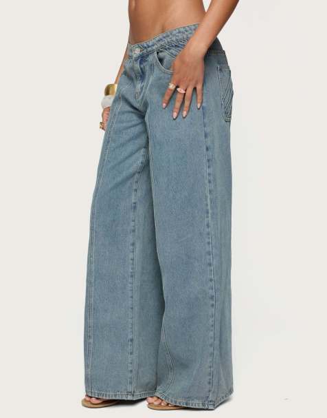 Edikted Stitch & pleat low rise jeans in blue - view 1