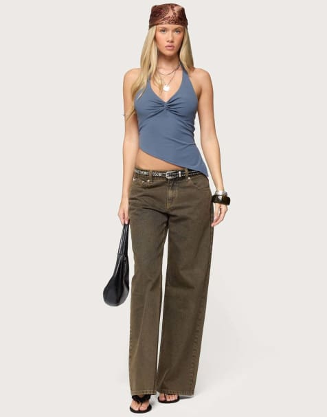 Edikted Susanna asymmetric twist halter top in navy