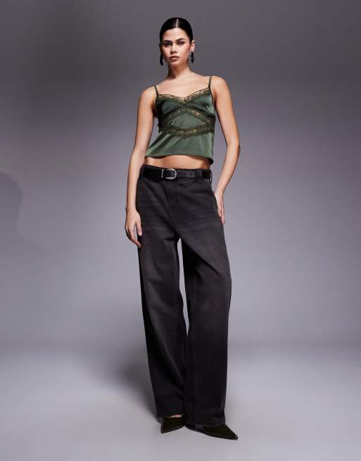 Edikted Tamar satin effect lace detailed tank top in olive | ASOS