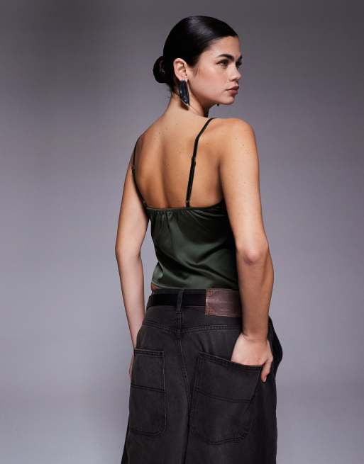 Edikted Tamar satin effect lace detailed tank top in olive | ASOS