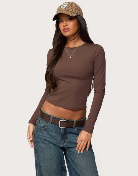 Edikted Tay long sleeve top in brown