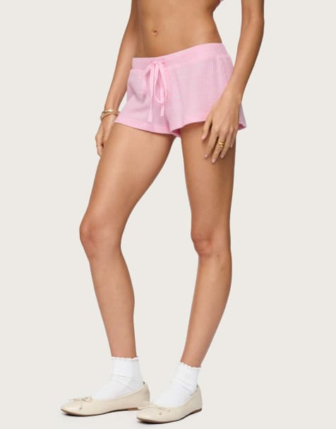 Edikted Teddy waffle shorts in light pink