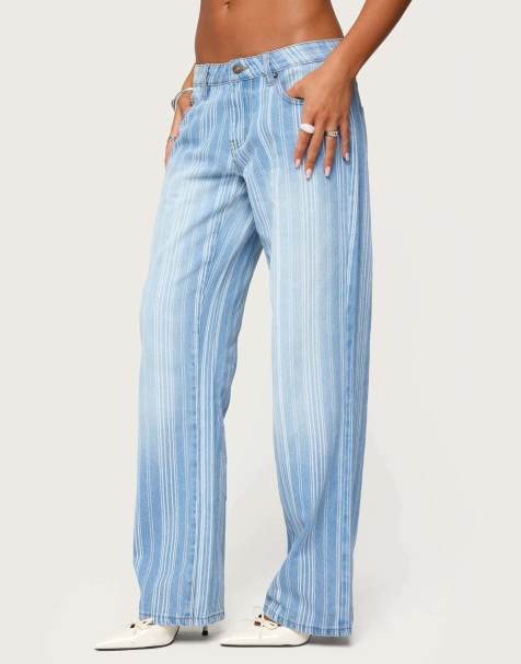 Edikted Tera striped low rise jeans in blue washed - view 1