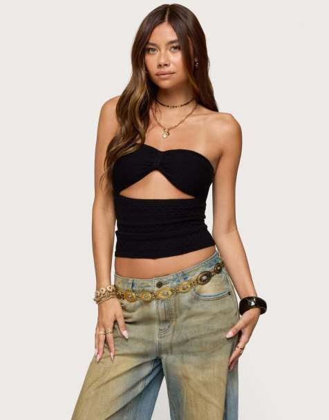 Edikted Textured knit strapless cutout top in black - view 1