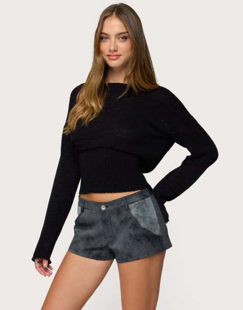 Edikted Tezi boat neck light knit top in black - view 1