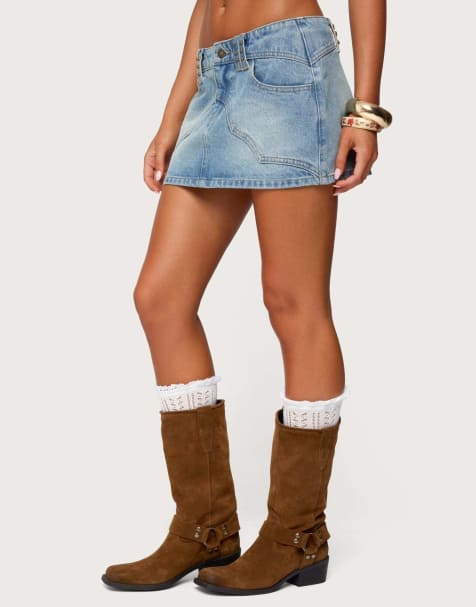 Edikted Tory western denim mini skirt in blue