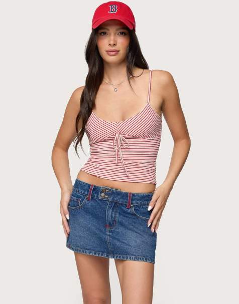 Edikted Tova striped scoop tank top in red and beige