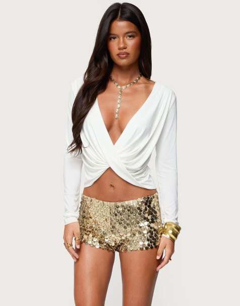 Edikted Twisted v neck long sleeve top in cream
