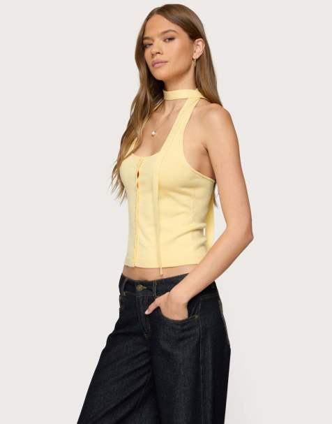 Edikted Two piece knit halter top in yellow