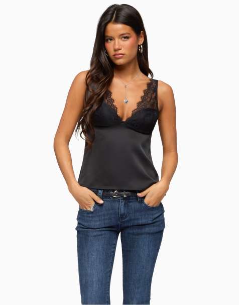 Edikted vikkey lacey satin effect tank top in black - view 1