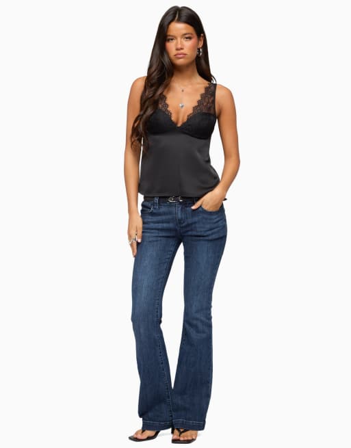 Edikted vikkey lacey satin effect tank top in black, 4 of 5