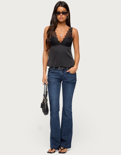 Edikted vikkey lacey satin effect tank top in black, 5 of 5