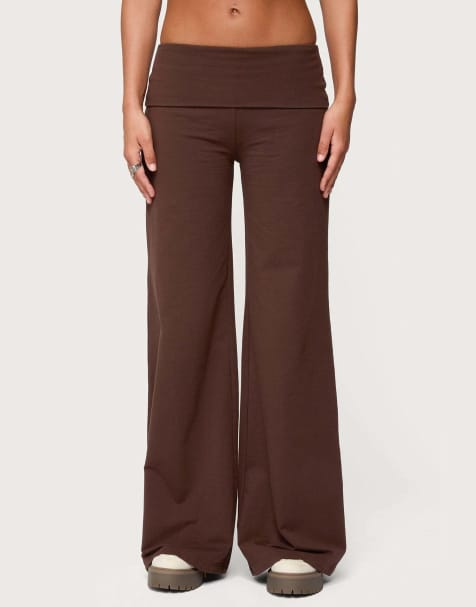 Edikted Wide leg fold over pants in brown - view 1