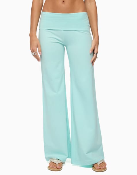 Edikted wide leg foldover pants in turquoise - view 1
