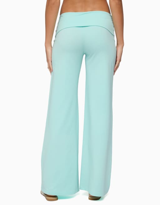 Edikted wide leg foldover pants in turquoise, 2 of 5