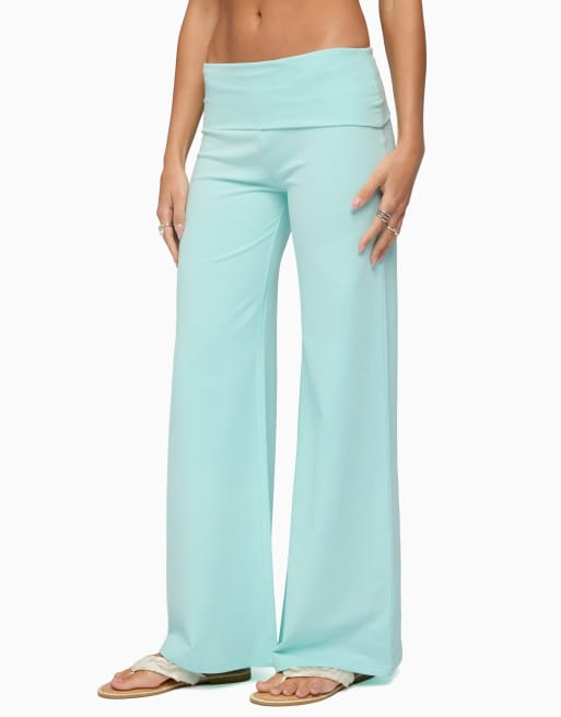 Edikted wide leg foldover pants in turquoise, 3 of 5