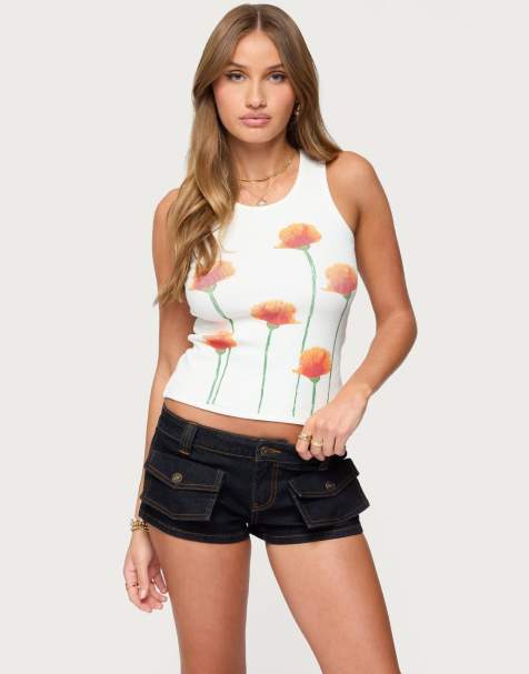 Edikted Wild flowers ribbed tank top in white - view 1