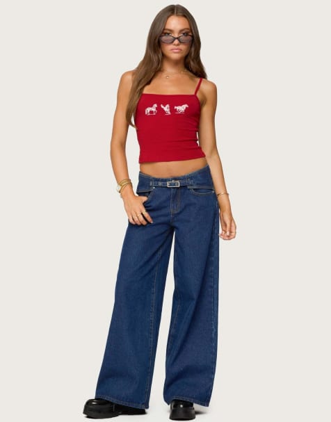 Edikted Wild horses graphic tank top in gray