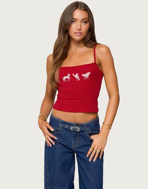 Edikted Wild horses graphic tank top in red - view 1