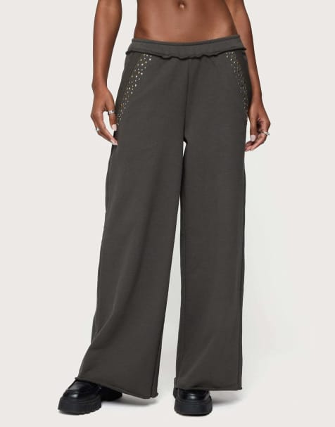 Edikted Wrenn studded wide leg sweatpants in dark gray - view 1