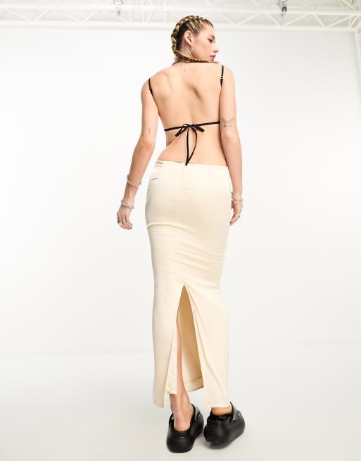 Edikted Y2K low rise maxi skirt in satin with bow detail co-ord