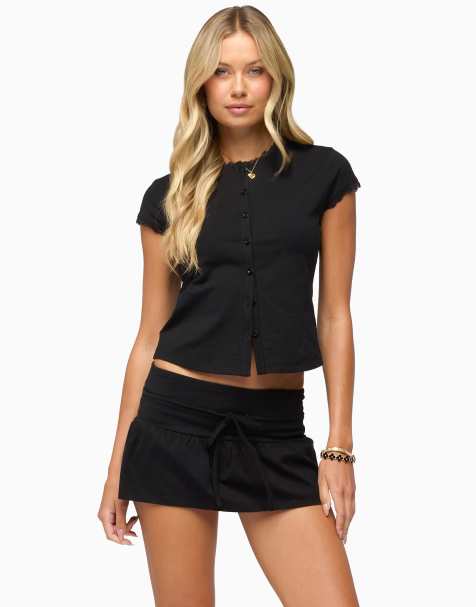 Edikted yelena lacey button up top in black - view 1