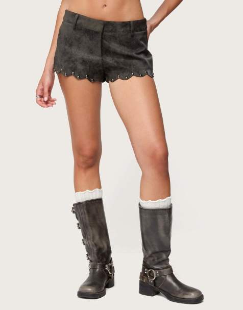 Edikted Zarina studded faux suede shorts in black