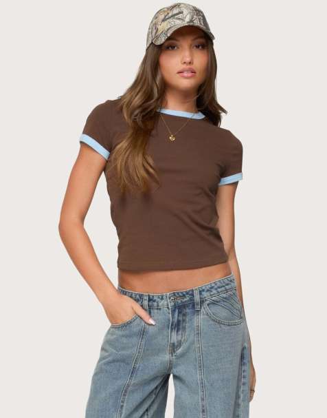 Edikted Zeke contrast t shirt in brown