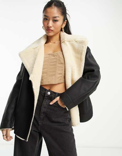 Edited aviator coat with borg lining in black | ASOS