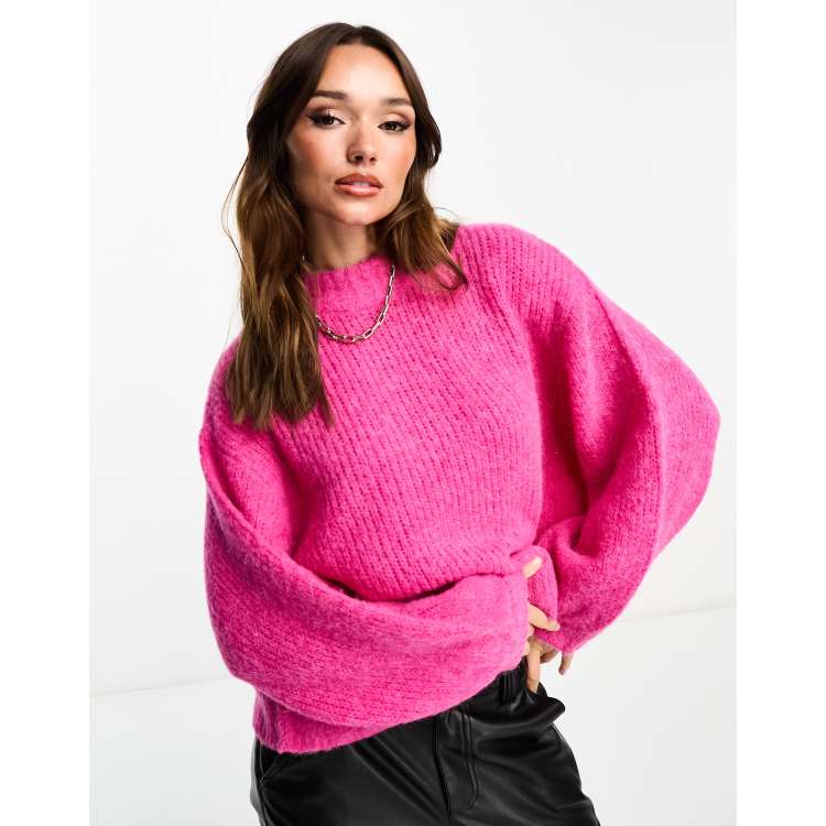 Long-Ballon-Sleeve Crew-Neck Sweater with Fancy Stitches, Regular