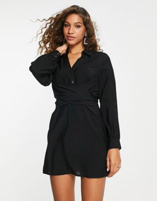 Edited button front mini shirt dress in black - ASOS Price Checker