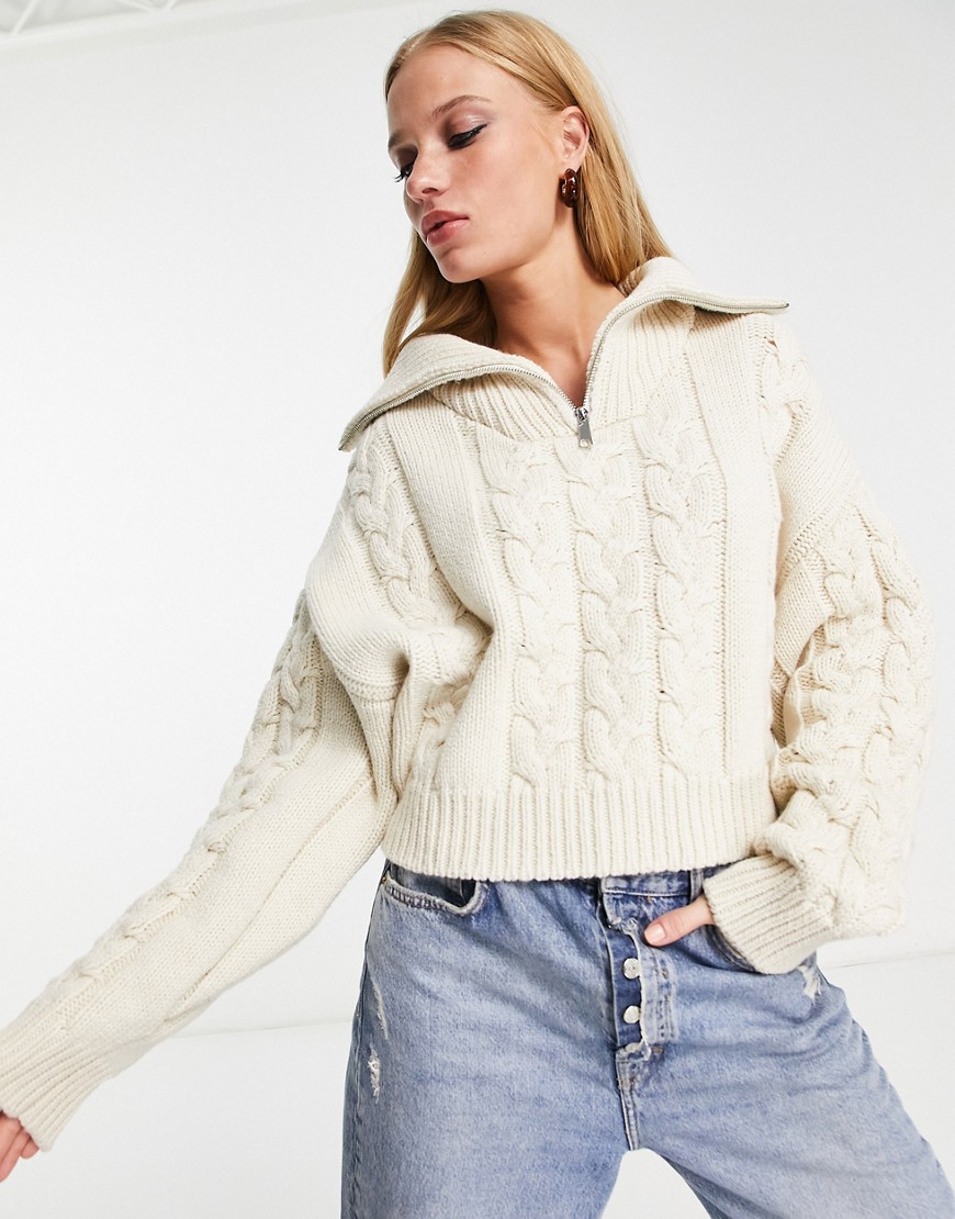 Edited cable knit half zip jumper-White