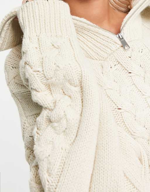 Quarter Zip Cable Knit Slouchy Jumper