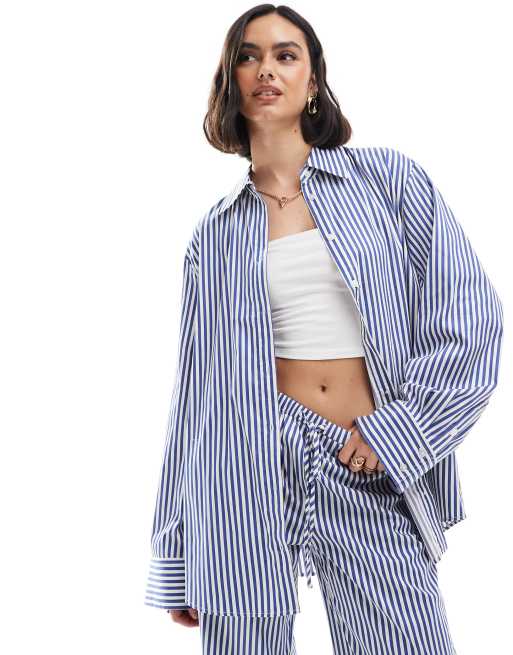 EDITED - Camicia oversize blu a righe in coordinato