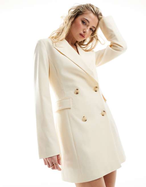 Ivory Double Breasted Blazer Dress Trench Coat