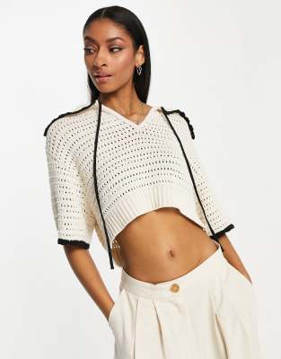 Edited cotton blend crotchet blouse with contrast trim in ivory - IVORY - ASOS Price Checker