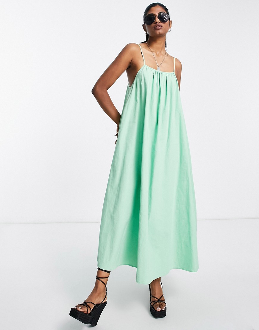 Edited cotton maxi cami smock dress with tie back in mint-Green