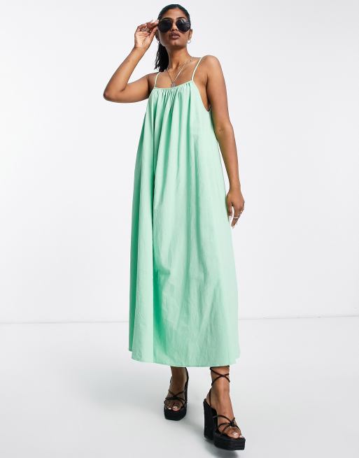 Edited cotton maxi cami smock dress with tie back in mint