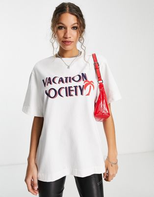 Edited cotton vacation short sleeve oversized t-shirt in white - IVORY