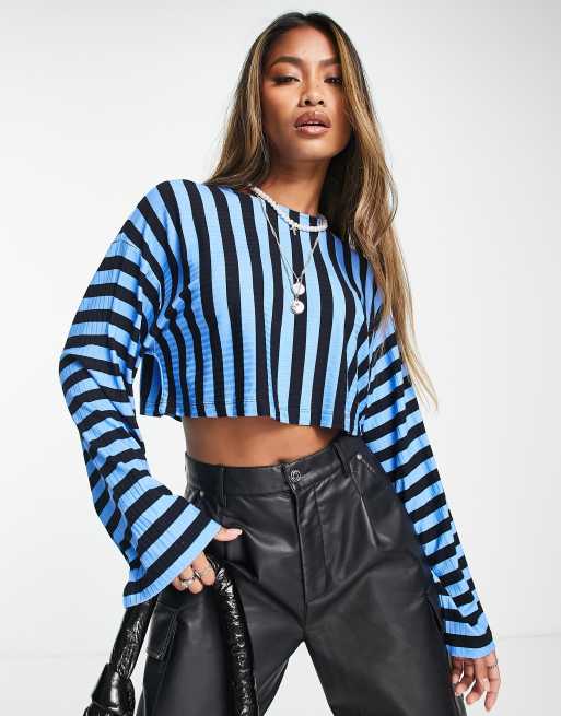 EDITED - Crop top rayé à manches amples - Bleu vif