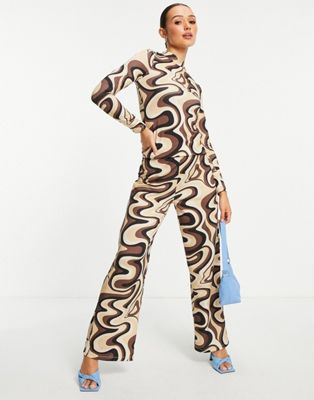 Edited Dahlia wide leg trouser co-ord in brown swirl print